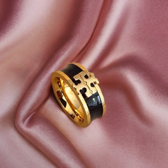 Tory Burch Jewelry - Tory Burch Black & Gold Kira Enamel Ring